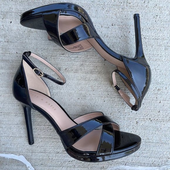 Kelly & Katie SIZE 9 Sanesa Black Vegan Patent Leather Glam Stiletto Sandal - Picture 2 of 6
